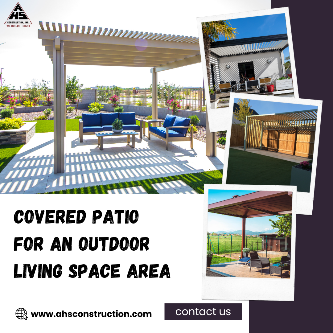 Why is a covered patio important for an outdoor living space area in the rainy season ?